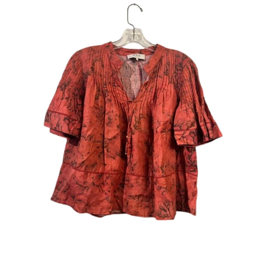 Sea New York Ramie Pintuck Floral Blouse Top Terracotta Pink Boho Cottagecore 4